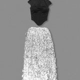 Black Fishbone Top Sequin Mesh Long Skirt Set