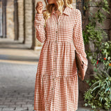 Plaid Print A-line Long Sleeve Shirt Dress
