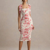 Floral Print Square Collar Midi Dress