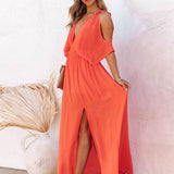 Summer Elegant Solid Color Beach Wear Maxi Dresses