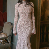 Lace White Long Sleeve Turtleneck Dress