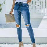 Women's Jeans Blue Hight Waist Streetwear Ripped Casual Fashion Denim Pencil Pants