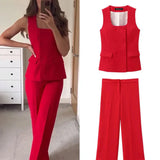 Square Neck Sleeveless Waistcoat Pant Suit