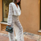 White Lace Two-Piece Loose Trouser Set