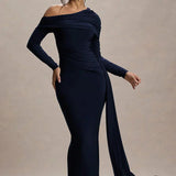 Skew Collar Long Sleeve Maxi Dress