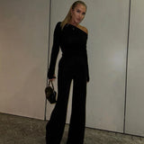 One Shoulder Flare Sleeve Top Long Pant Suit