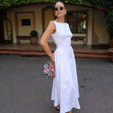 Solid Halter Backless Long Dress