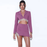 Purple Tassel Skirt and Long Sleeve Jacket Set