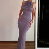 Ruched Halter Maxi Dress
