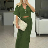 Knit Hollow Out Top and Long Skirt Suit