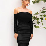 Off-shoulder Slash Neck Solid Maxi Dress