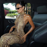 Halter Leopard Embellished Long Dress