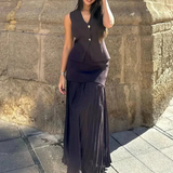 Button Knit Top Side Zipper Skirt Suit