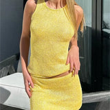 Solid Knit Top And Mini Skirt 2 Pcs Suit