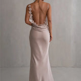Floral Draped Open Back Spaghetti Strap Maxi Dress