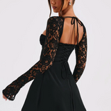 Anina - Tie-Up Lace Sleeves Mini Dress