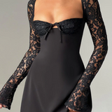Anina - Tie-Up Lace Sleeves Mini Dress