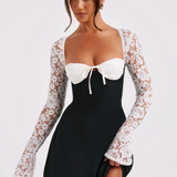 Anina - Tie-Up Lace Sleeves Mini Dress
