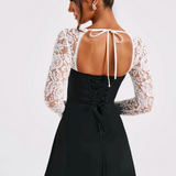 Anina - Tie-Up Lace Sleeves Mini Dress