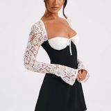 Anina - Tie-Up Lace Sleeves Mini Dress