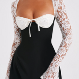 Anina - Tie-Up Lace Sleeves Mini Dress