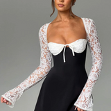 Anina - Tie-Up Lace Sleeves Mini Dress
