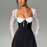 Anina - Tie-Up Lace Sleeves Mini Dress