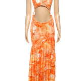 Tie-Dye Print Halter Bra and Ruffles Long Skirts