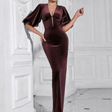 Backless Puff Lantern Sleeve Maxi Dress
