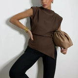 Asymmetric Pleated Trim Short Sleeve Top