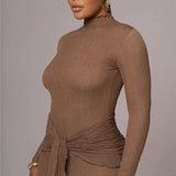 Long Sleeve Drape Turtleneck Maxi Dress