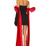Black Tube Mini Dress With Large Red Bow Detachable Sleeves