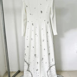 White Beads Diamond Long Sleeve Maxi Dress