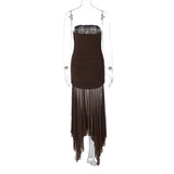 Brown Off-shoulder Strapless Long Dress