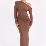 Long Sleeve Inclined Shoulder Maxi Dress