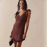 Ruffled Crochet Hollow Out Knit  Beach Mini Dress