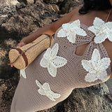 Knit Crochet Flower Applique Halter Maxi Dress