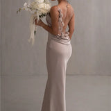 3D Flower Draped Open Back Maxi Dress