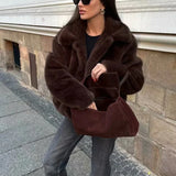 Lapel Side Pockets Faux Fur Jackets