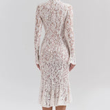 Lace White Long Sleeve Turtleneck Dress