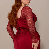 Square Collar Lace-Up Backless Long Sleeve Maxi Dress