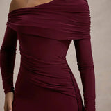 Skew Collar Long Sleeve Maxi Dress
