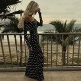 Polka Dots Off Shoulder Long Sleeves Maxi Dress
