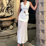 Button Knit Top Side Zipper Skirt Suit