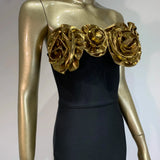 One Shoulder Flower Patchwork Maxi Dress