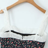 Flower Print Embroidery Lace Slash Collar Mini Dress