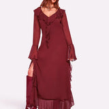 Ruffles Red Flare Sleeve Maxi Dress
