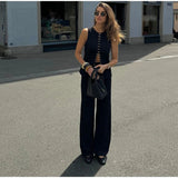 Solid Sleeveless Vest High Waist Straight Pant Suit