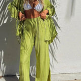 2 Piece Set Blouse Tops and Split Wide Leg Pants