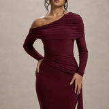 Skew Collar Long Sleeve Maxi Dress